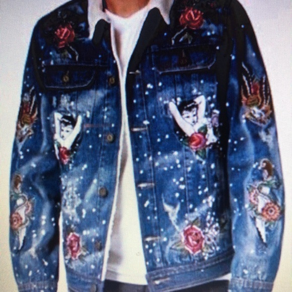 Mens blue jean Sherpa jacket‎ DEATH ABOVE DISHONOR 3XL - Picture 1 of 13